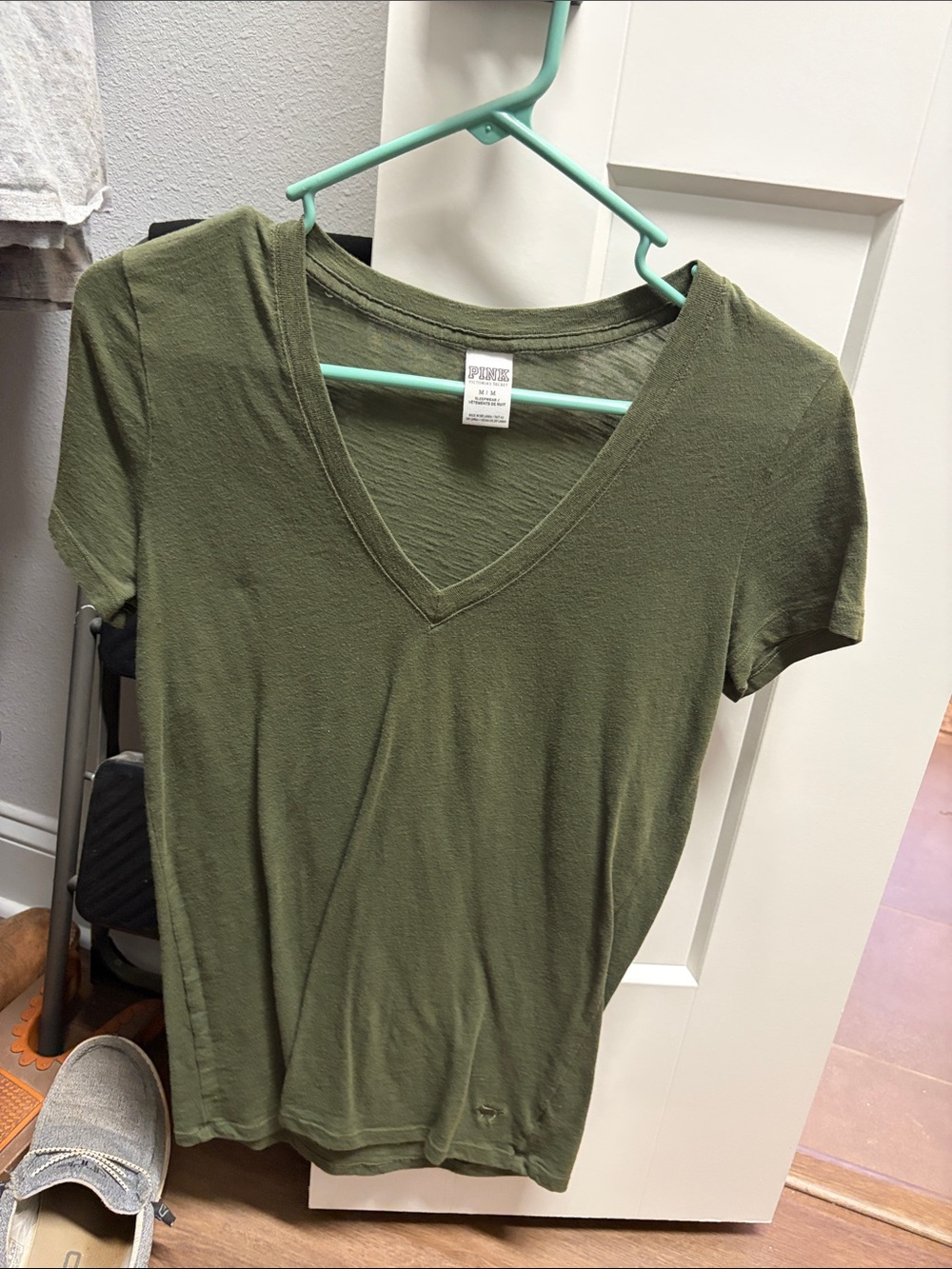 PINK Victoria's Secret Olive V-Neck Short Sleeve Tee
